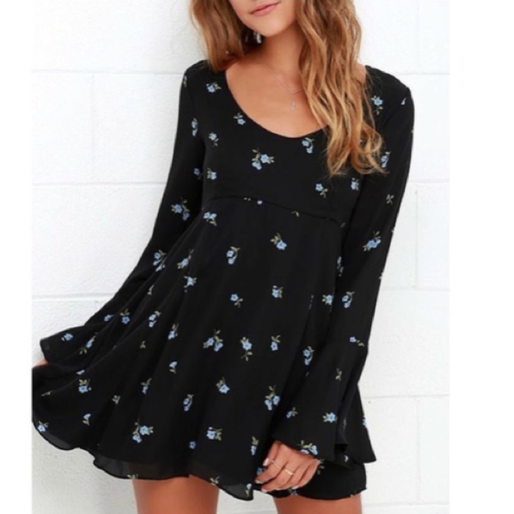 Honey Punch Blue Floral Print Little Black Dress